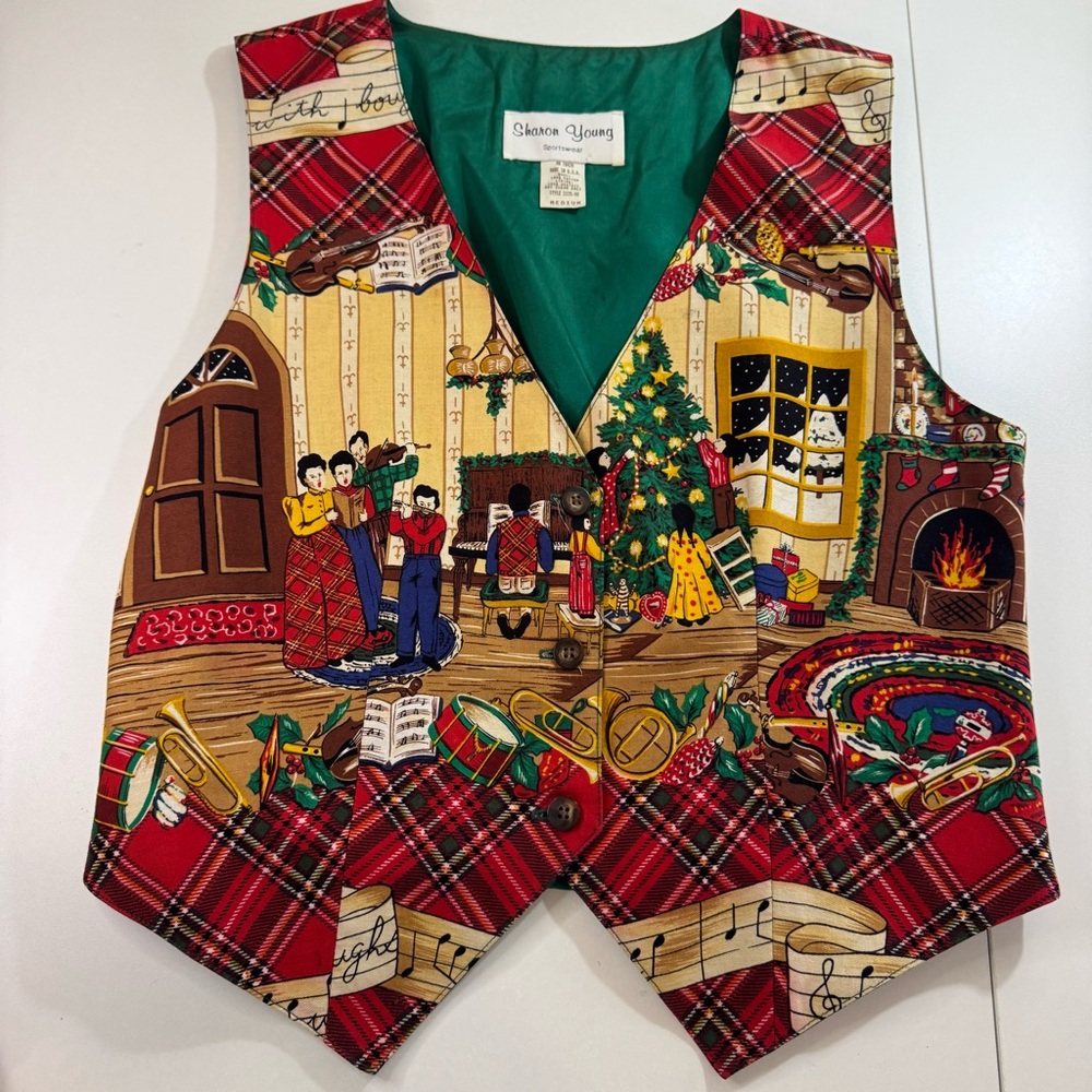 Sharon Young Sportswear Womens Sz Medium Red Vest Deck the Halls Ugly Christmas